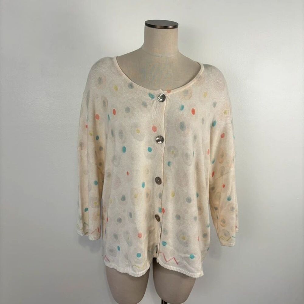 Gudrun Sjoden XL Cardigan Sweater Organic Cotton Polka Dot Abstract Boxy Cream